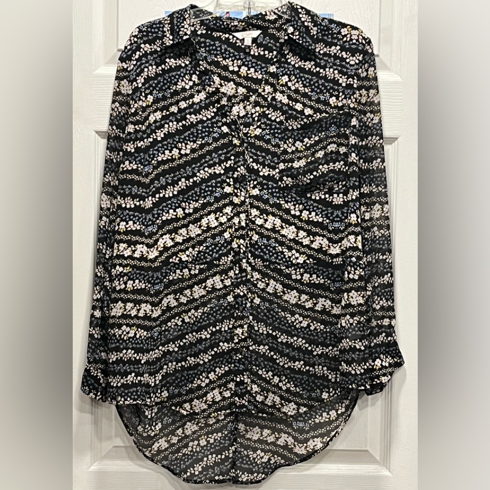 Candies Womens Blouse Size XL Floral Long Sleeve Button Down Tunic